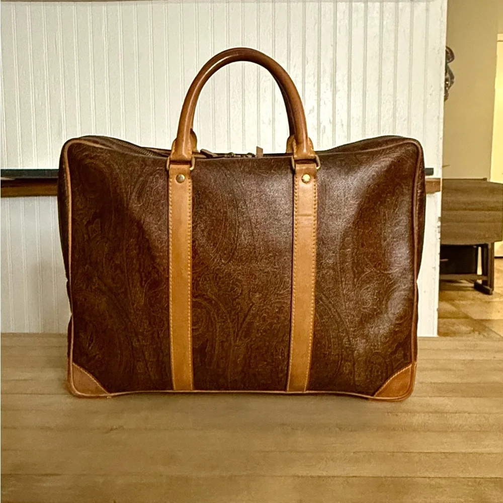 Etro Brown Paisley Briefcase with Tan Trim